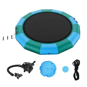 【Father's Day】VEVOR Inflatable Water Bouncer,  15ft Recreational Water Trampoline, Portable Bounce Swim Platform with 3-Step Ladder & Electric Air Pump, Kids Adults Floating Rebounder for Pool, Lake, Water Sports
