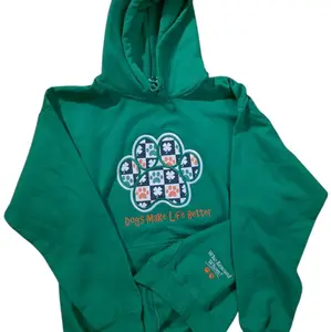 St.Patricks Day Embroidered Paw Hoodie. Colors are Irish Green and Black 50/50 blend
