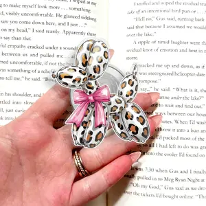 Cute Leopard Balloon Dog Phone Grip Holder | Aesthetic Coquette Popsocket Stand | Trendy Pink Bow Phone Accessories for Women Girls iPhone Android