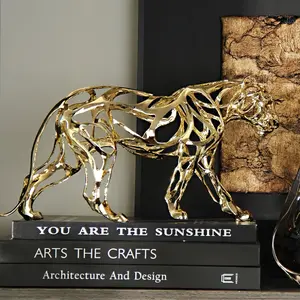 1PC Elegant Golden Metal Leopard Sculpture Modern Jungle Themed Home Decor Suitable for Various Rooms No Electricity Needed