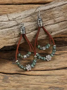 Boho Style Flower & Beaded Decor Dangle Earrings, Vintage Water Drop Shaped Dangle Earrings, Fashion Jewelry Accessories for Women & Girls