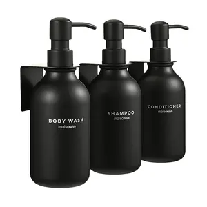 MaisoNovo Shampoo and Conditioner Dispenser-Shower Soap Dispenser Wall Mounted-16.9 fl oz Set of 3 Black Plastic Bottles Black Pump  No Drill