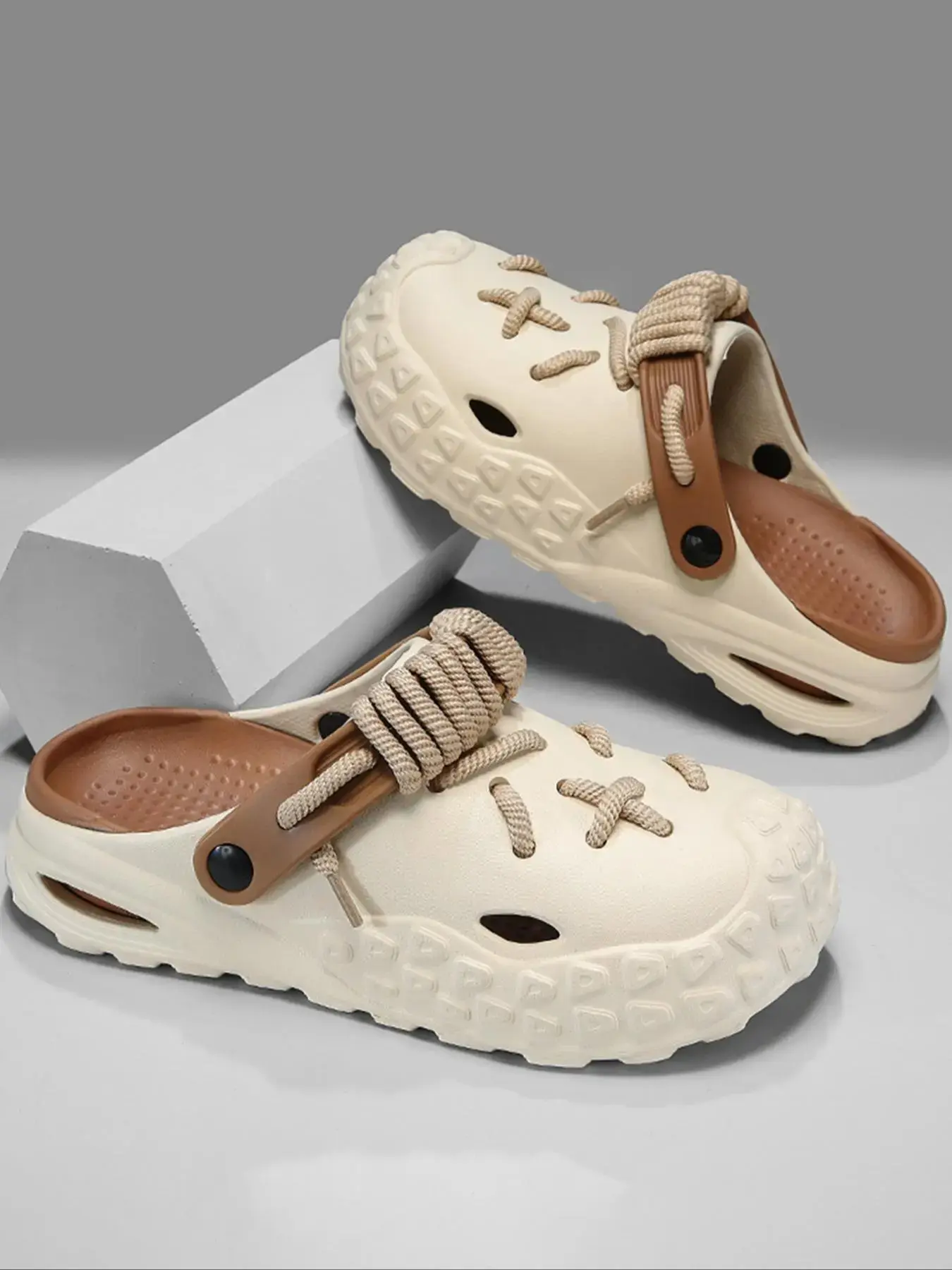 Men's Lace-Up Clogs Breathable Non-Slip Casual Beach Indoor Outdoor Summer 2026