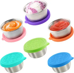 6 Pack 1.6 Oz Reusable Salad Dressing Containers with Leakproof Lids  Small Stainless Steel Sauce Cups for Lunch Boxes, Meal Prep, Travel, Picnics & Kitchen Storage