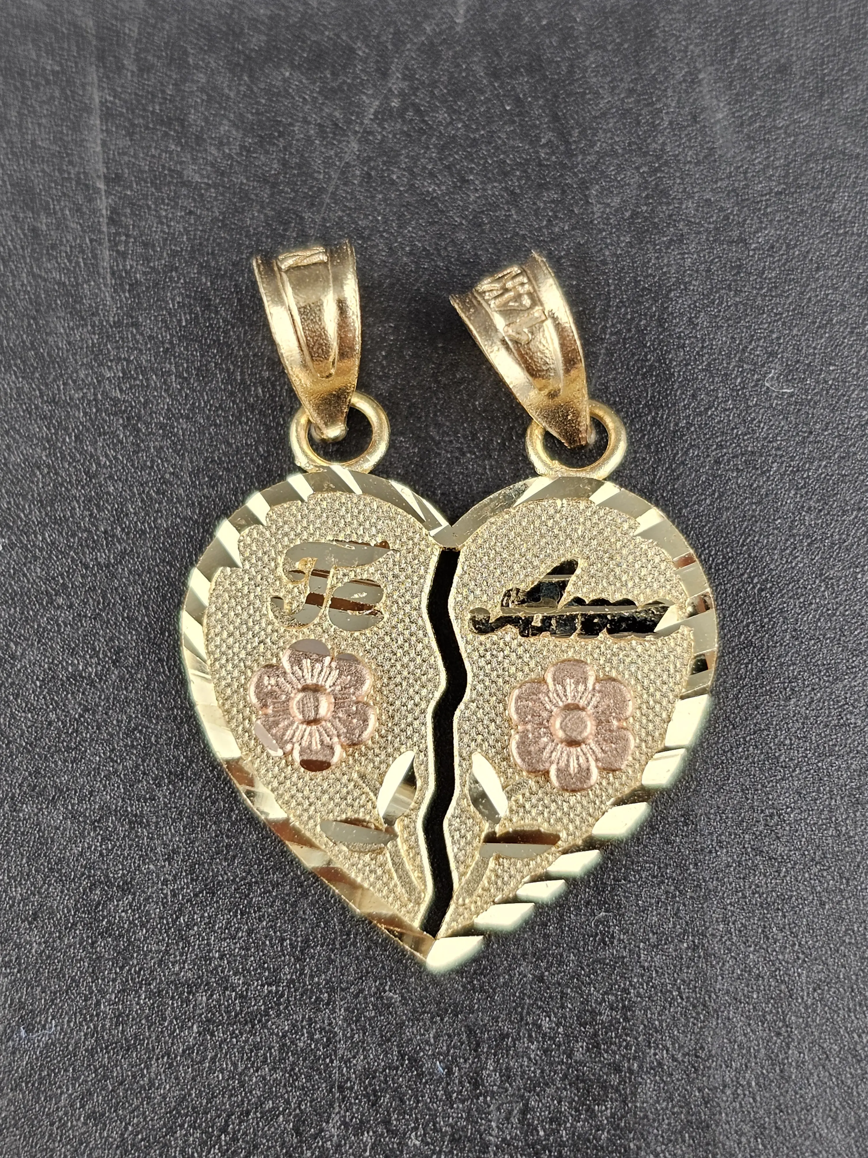 14K Gold Pendant - Broken Heart "I Love You"