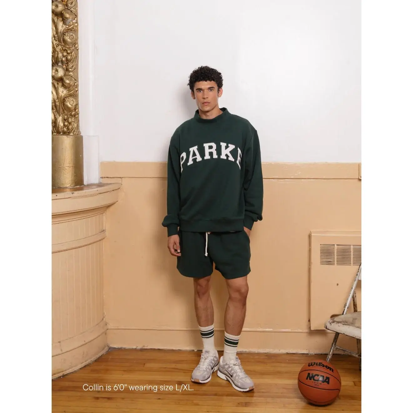 Dark green   white text