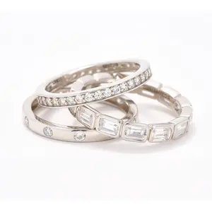 Diamonique Classics Set of 3 Band Rings, Sterling Silver
