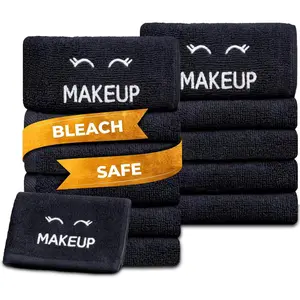 Bleach safe black makeup washcloths for face cleansing 12 pack super soft luxury cotton black makeup towels highly absorbent and quick dry all makeup remover cloth 13 x 13