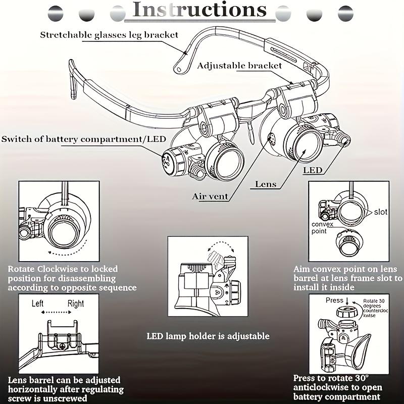 Topoptical Headband Magnifier with LED Light, 8x 15x 23x Magnification, Handheld-Free, Ideal for Watch Phone Repair Jewelry Inspection