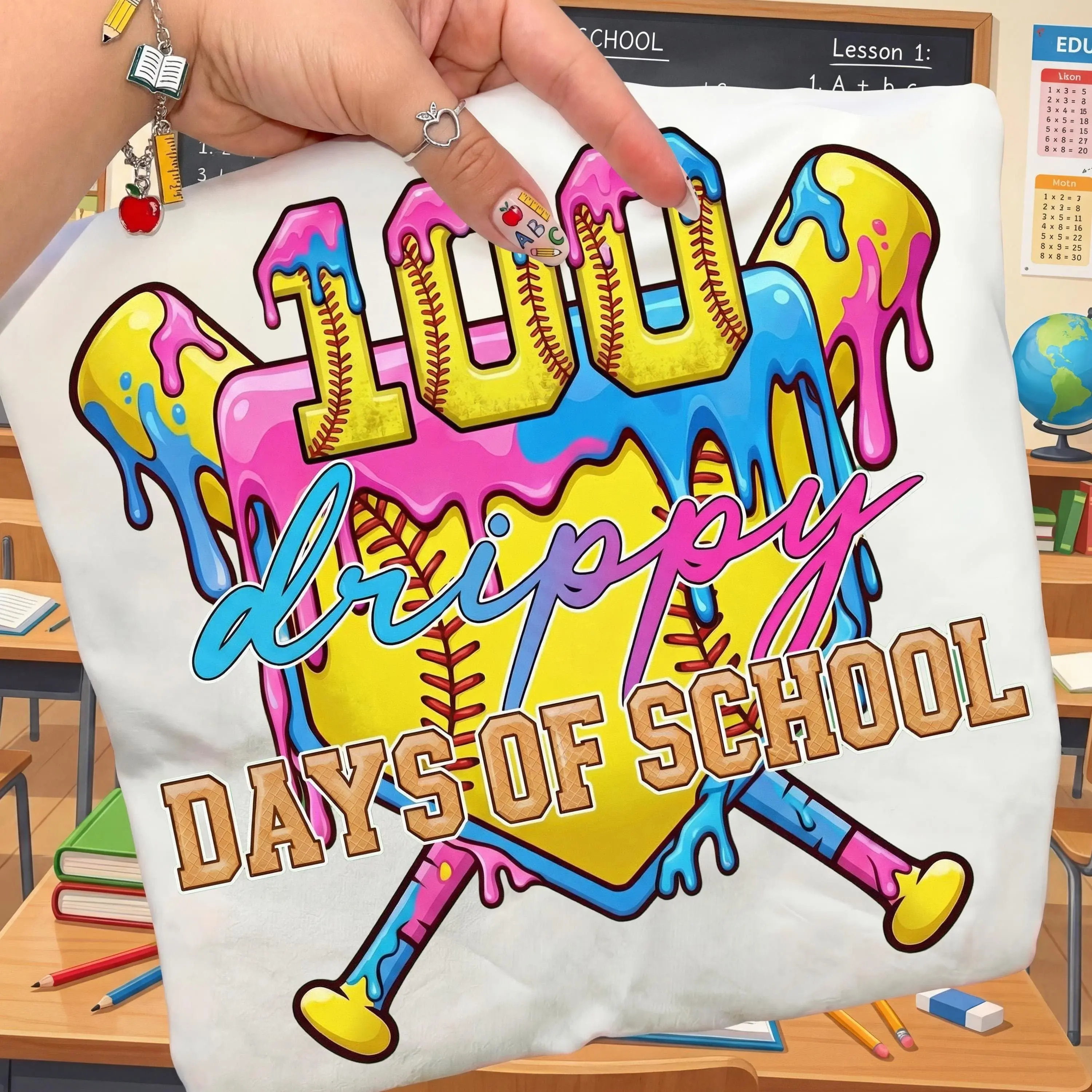 [Sale off up to 50%] 100 Drippy Days Of School Sweatshirt, Softball Ice Cream, Funny Boys 100th Day Of School Shirt, Softball 100 days, boy Baseball School, streetwear graphic tee
