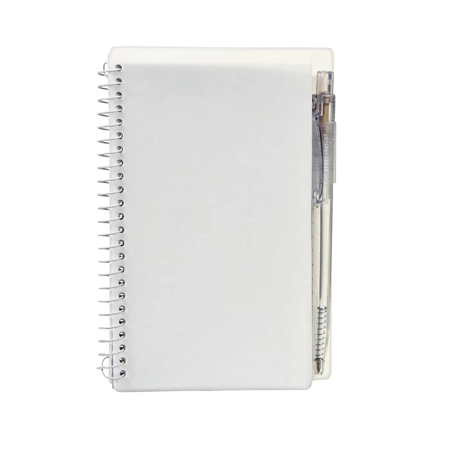 6" Classic White Spiral Paper Notebook with Plastic Pens for 12