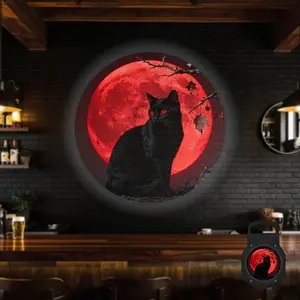 2D Flat, 1 pc, Blood Moon & Black Cat Pattern, Portable LED Pattern Projector Light, Home Projector, USB Interface, 360° Rotation, Suitable for Halloween & Mystical Events, Ideal for Bedroom & Study, A Perfect Gift for Cat Lovers & Mystic Enthusiasts