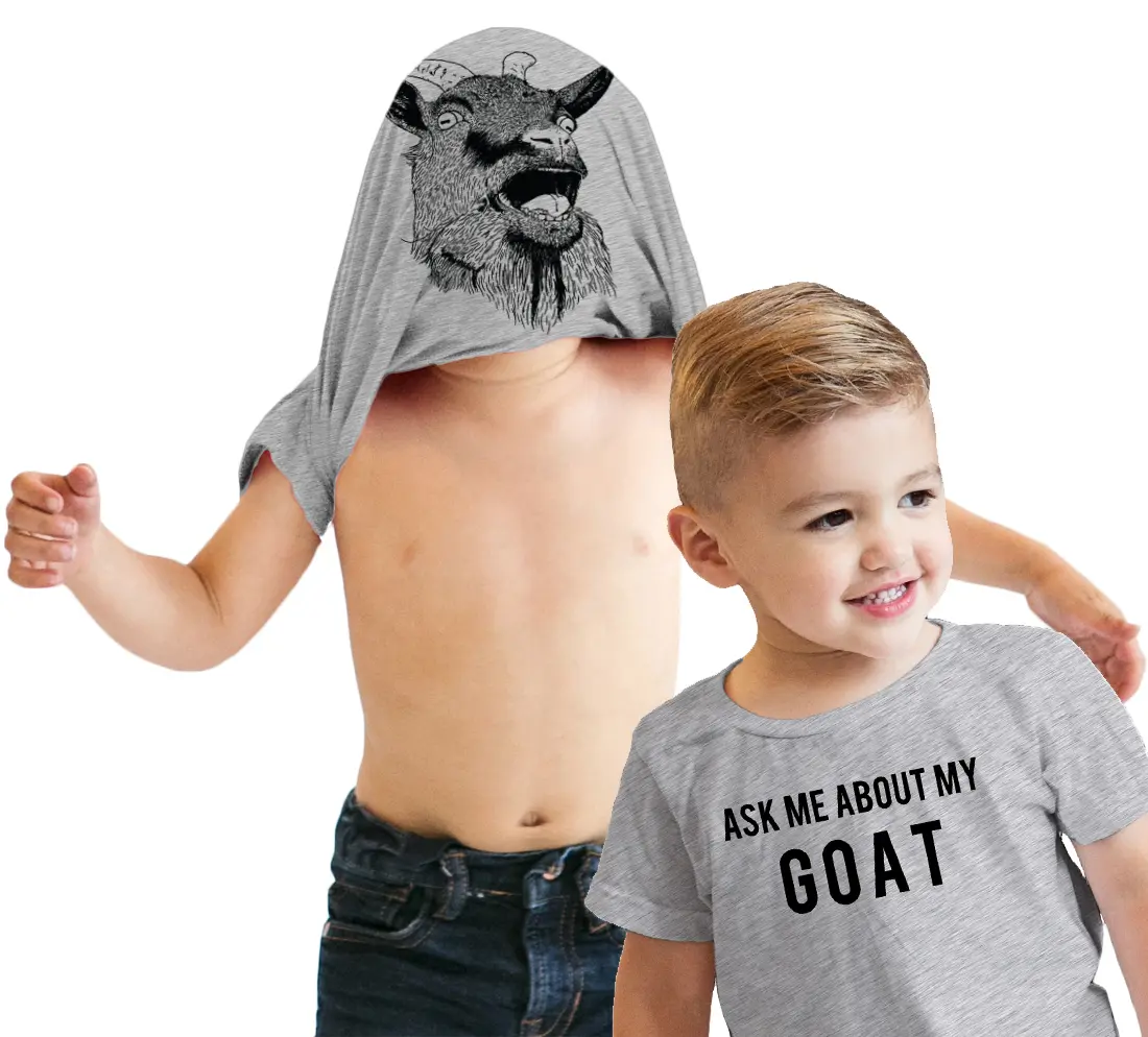 Toddler Ask Me About My Goat Funny Animal Flip Up T shirt for Kids Funny Toddler Shirts Flip Apparel for Toddler Funny Animal Apparel Childrens Graphic Tees Light Grey