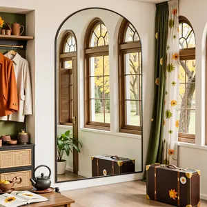 Full Length Mirror, 76"x44" Arched Full  Mirror,  Floor Mirrors, Leaning Free Standing Mirrors, Hanging Mounted Large Mirrors for Bedroom Dressing Room, Cloakroom, Black