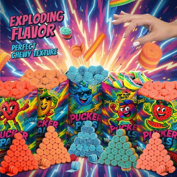 Pucker Pals Sour Candy 5 Flavor Multi-Pack – Extreme Sour & Sweet Strips, Chewy Gummies Gummy Worms Style Bold Fun Belts With A Punch for Kids Boys Girls Teens & Adults Halloween & Stocking Stuffers