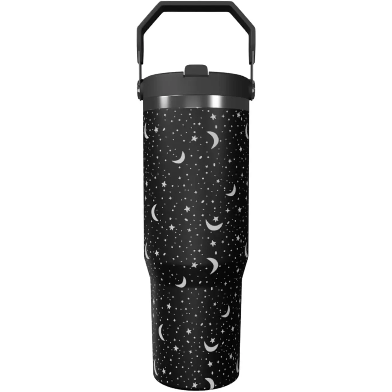 30oz Gothic Star Moon Stainless Steel Flask Water Bottle - Double-Walled Vacuum Insulated Cup with Handle, Lid, Reusable Straw, Portable Spooky Novelty Witch Tumbler for Halloween Kitchenware Drinkware