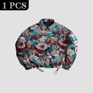 Men's Trendy Botanical Floral Jacket, Relaxed Casual Outdoor Coats with Notched Lapel, Adjustable Hem, Versatile Single-Piece Outerwear