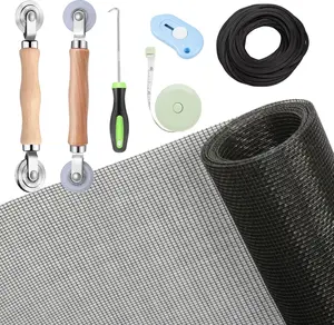 Windows Screen and Screen Door Repair Kit, 48"x118" Charcoal Fiberglass Mesh with Rolling Tool/Hook/Ruler//Spline - Window Screen & Sliding Screen Door Replacement for Windows,