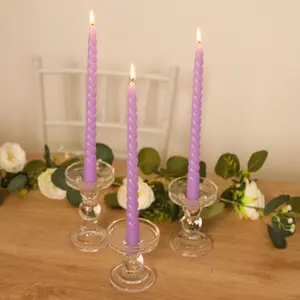 12-Pack Taper Candles Spiral Long Burn Wick Design Lavender Lilac - Premium Unscented Wax Dinner Candle Sticks 11"