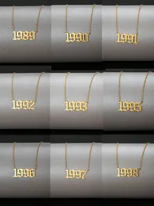 Unisex Street Style Birth Year Number Design Pendant Necklace, Summer Trendy Stainless Steel Charm Necklace, Fashionable Jewelry for Men & Women As Gift for Couples & Friends, Fashion Jewelry Accessories