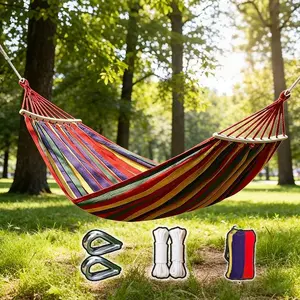 Classic Soft Canvas Hammock, Durable Portable Hammock for Single & Double Use, Ideal for Camping, Patio, Yard, Backpacking and Travel