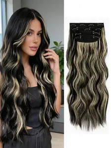 Women’s Invisible Secret Hair Extensions | Long Wavy Synthetic Wiglets Hairpieces | Thick Double Weft | 4/3/2 Secure Clips | Quick Length & Volume Upgrade