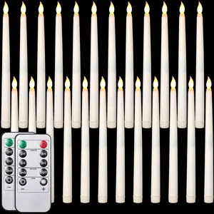 24 Pack Flameless Flicker Taper Candles Bulk with Remote and Timer,  Operated LED Warm White Taper Candles Light for  Wedding Decoration Gifts (Beige,11 Inch)