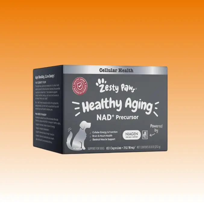 Zesty Paws Vet Strength Niagen Healthy Aging Supplement, NAD+ Precursor Cellular Metabolic Heart Brain & Skeletal Muscle Support for Dogs -60 Capsules Krill Salmon Oil Animal Herb Natural