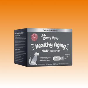 Zesty Paws Vet Strength Niagen Healthy Aging Supplement, NAD+ Precursor Cellular Metabolic Heart Brain & Skeletal Muscle Support for Dogs -60 Capsules Krill Salmon Oil Animal Herb Natural