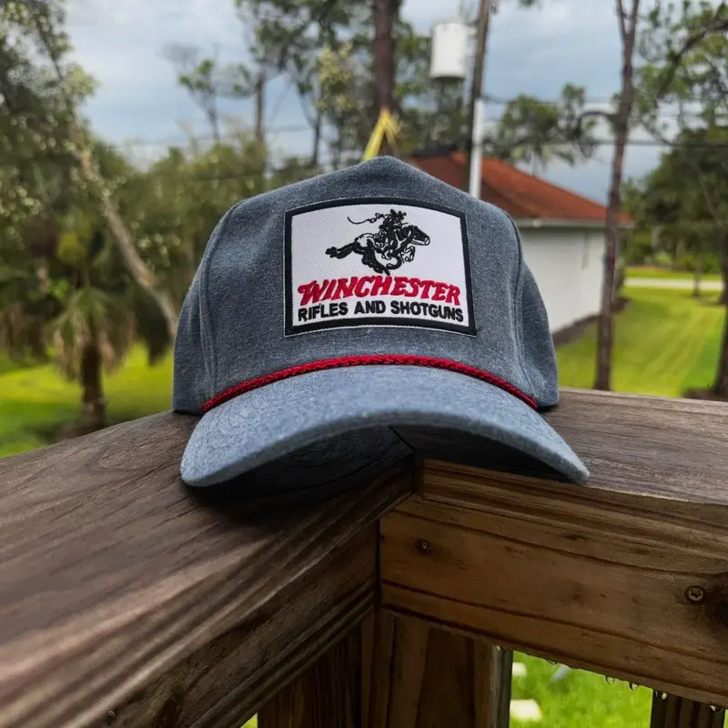 Blue & Red Winchester Trucker Hat – Trucker Cap, Vintage Style Baseball Hat, Hunting Patch Cap, Retro Outdoorsman Gift, Rifle & Shotgun Logo Hat