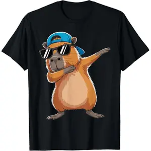 100% Cotton Unisex Cute Dabbing Capybara Animal Men T-Shirt