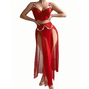 Elegant 3-Piece Silk Pajama Set for Women Chic Robe Camisole & Flowy Skirt for Home Relaxation 95% Polyester 5% Spandex Adjustable Closure Side Slits V-neck Thin Shoulder Straps Ideal for Parties Anniversaries Dates Poolside Festivals