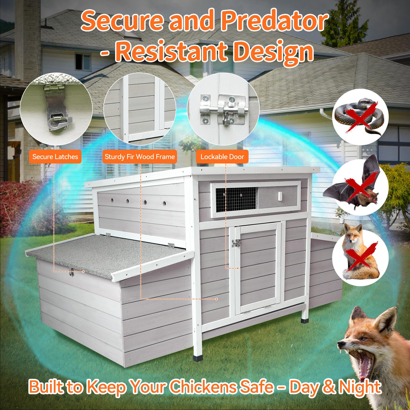 Eyisean 58" Wooden Large Outdoor Chicken Coop, Portable Hen House with Waterproof Foot & Pull-Out Tray, Dual-Sided Ventilation Holes, Poultry Cage with 2 Sides Nesting Boxes, Easy-Clean for Backyard