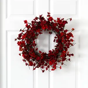 24” Artificial Red Plum Blossom Wreath