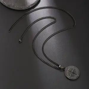Men's Compass Pendant Necklace Compass Circle Vintage Coin Necklace Navigator Forged for Male Talisman Travel Jewelry Inspirational Graduation Gifts