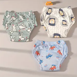 3pcs Unisex Reusable Potty Training Underwear, Waterproof Breathable Fun Prints Diapers, Cloth Nappies Set