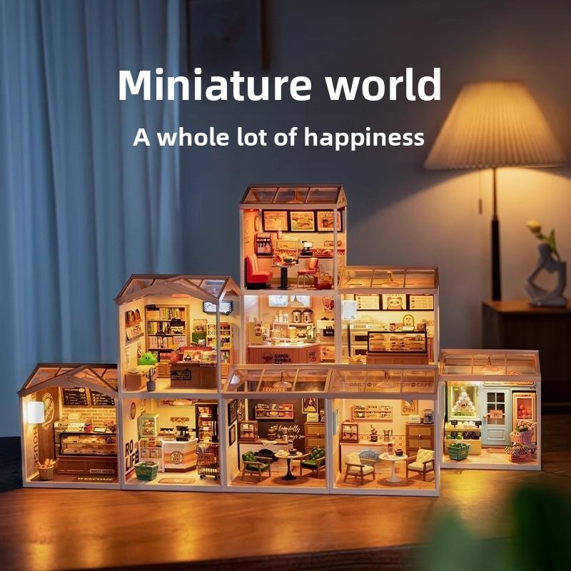Rolife Super Creator DIY Miniature House Kit 100 Pieces Plastic Dollhouse Candy House Model Building Set with LED Lights for Kids & Adults 14+ Perfect for Cosplay Games and Birthdays