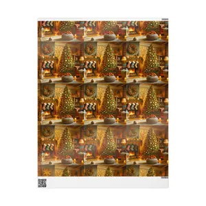 Cozy Fireplace Christmas Tree Wrapping Paper | Holiday Gift Wrap