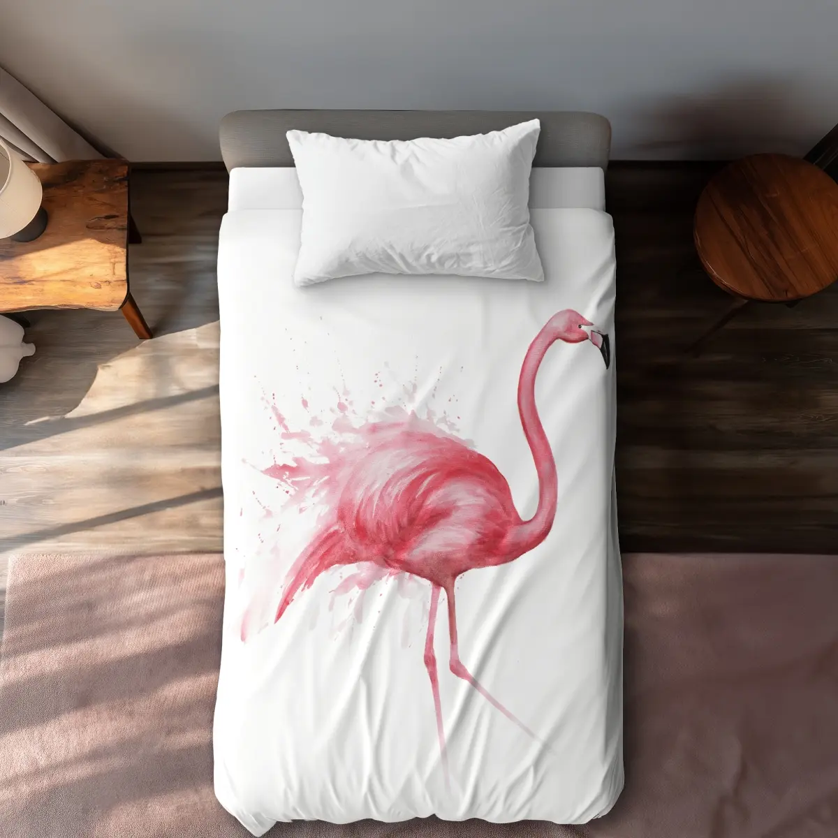 Begin Home Decor C1DCTXLWHI3KFU Soft Watercolour Pink Flamingo Twin XL Duvet Cover - Pink Decor, Animal Motif, Bright Color Bedding for Exotic Look Bed Covers