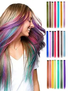 10PS Rainbow Color Hair Extensions, Clip-In Synthetic Hair Pieces, Long Natural Look, Perfect for Makeup & Special Occasions, Synthetic Clip Hairpiece