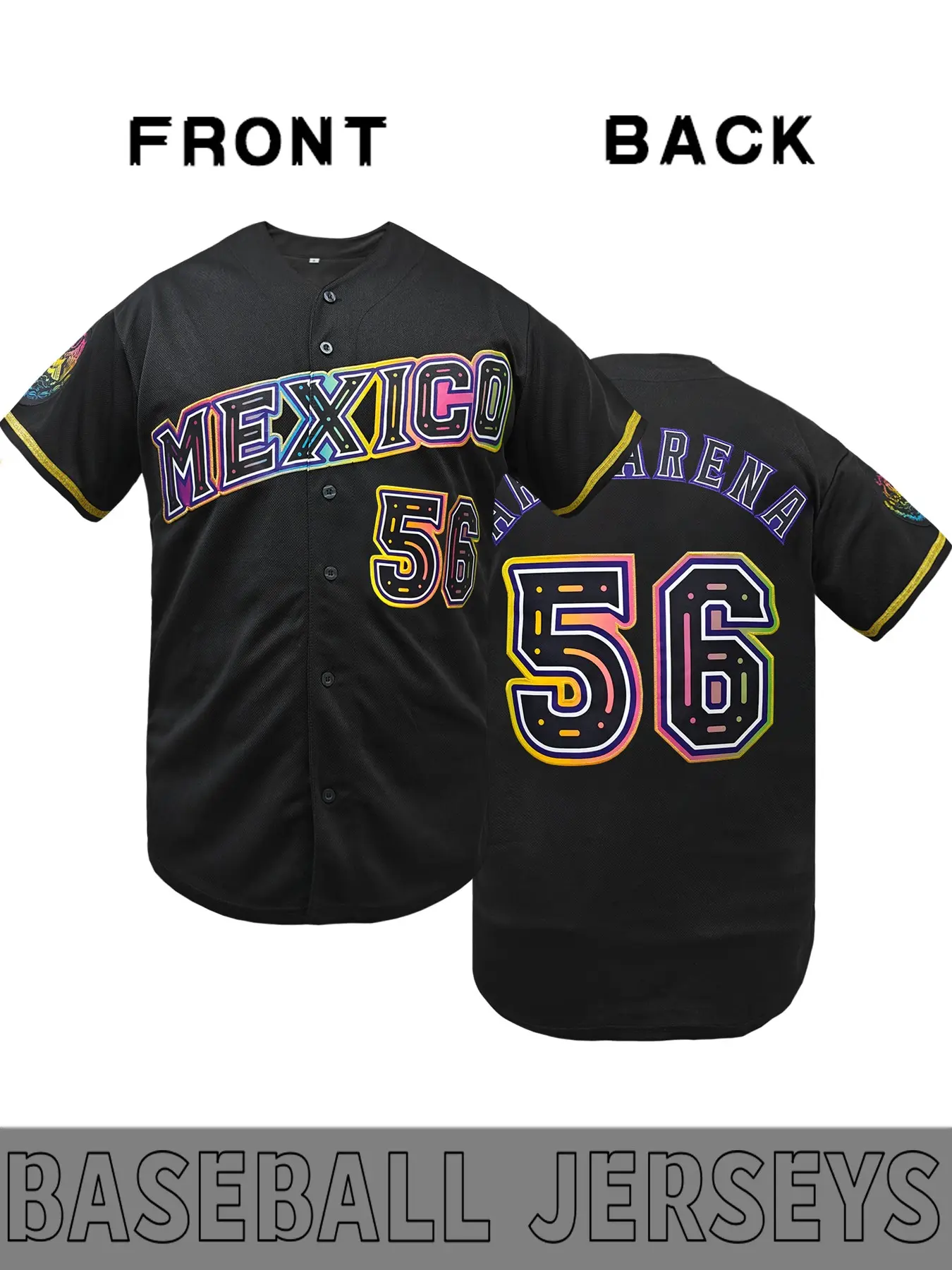 Mexico Arozaarena Neon Baseball Jersey, Mexico Embroidered Short Sleeve Shirt, Casual Loose-Fitting, Sport & Daily Wear, Latin Culture Style, Jersey Top, Sports Top, Athletic Tops