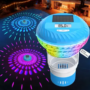 2026 Upgraded Pool Chlorine Floater with Thermometer,Digital Screen Solar Chlorines Floaters w/Light,Chlorine Floater w/Adjustable Release,Floating chlorines Dispenser for Pool,Hot Tub,Blue