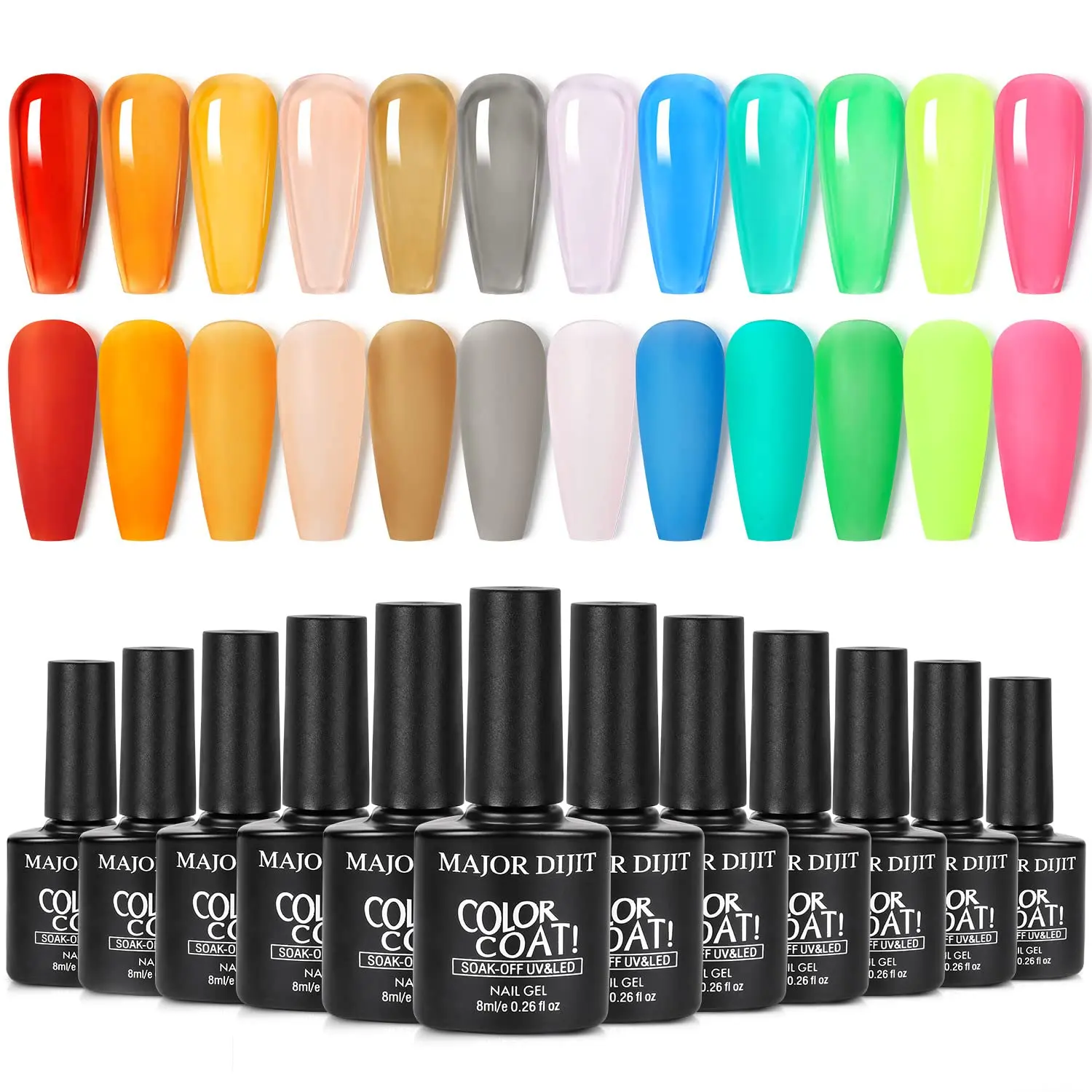 12-Color Crystal Jelly Gel Nail Polish Bottles Set, Blue Red Purple Neon Yellow Green Orange Shades, Translucent Glass Finish for Manicure & Fashion Special Nail Art, Summer Use, Crystal Jelly Gel Polish, Assorted Colored Gel Nail Polish