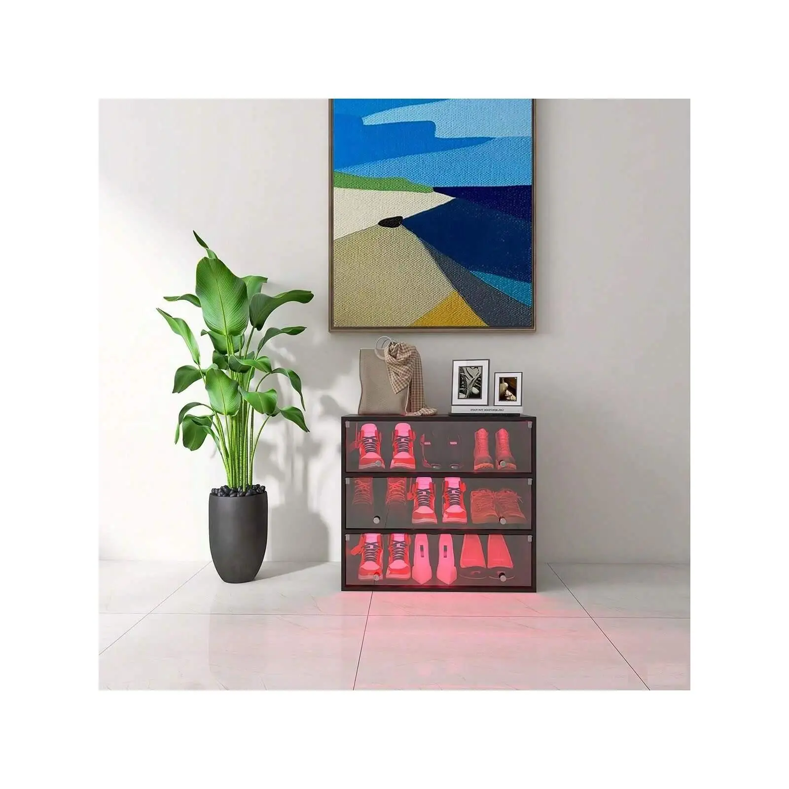 Special Sale  LED Light Shoe Box Three Layers With Glass Doors Room Organizer Storage