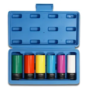 6PCS 1/2" Drive Impact Lug Nut Socket Set | 14mm/15mm/17mm/19mm/21mm/22mm Wheel Protector Impact Socket Set Non-Marring Thin Wall Socket for Effortless Removal of Lug Nuts with Colored Protective Sleeve