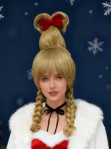 Women's Short Braid Weaving Pre Styled Wig with Bow Tie, Perfect for Halloween & Christmas Role-Playing, Stylish Straight Hairpiece