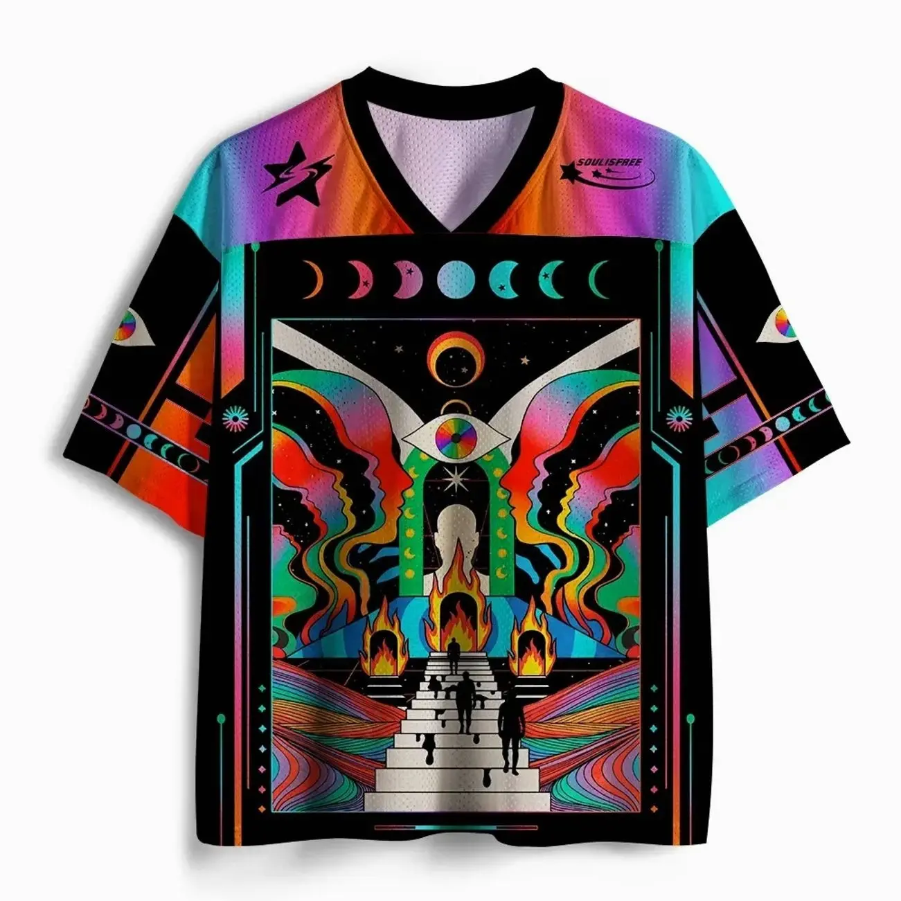 Light of the Living Planet Optic Lines Illusion Mesh Jersey, Futuristic Graphic Sports Shirt, Optical Illusion Y2K Streetwear Top, Abstract Planetary Design, Breathable Oversized Unisex Mesh Jersey, Trendy Casual Summer Shirt for Men & Women T58
