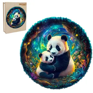 Panda Family Wooden Jigsaw Puzzle for Adults and Kids Unique Shape Animal Wood Puzzles Challenging Puzzle, Family Game Creative Gifts，Laser-Cut Durable Puzzle