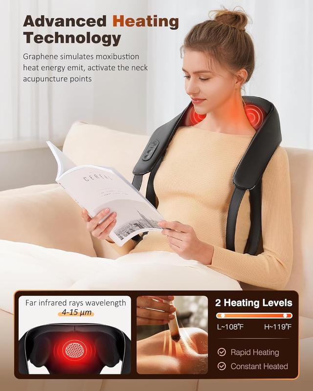 KNOZE Neck and Shoulder Massager with Heat, Cordless Back and Neck Massager, Upgraded Graphene Heating, 4D Shiatsu Deep Kneading Massage for Shoulder, Back,Leg,Pain Relief, Portable Gifts for Dad Mom Friend