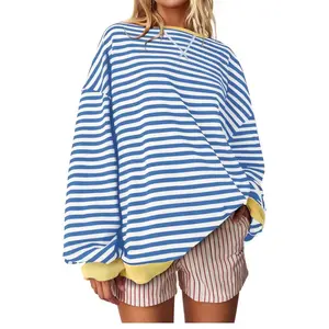 Women Oversized Striped Crewneck Sweatshirt Long Sleeve Color Block Pullover Tops Casual Loose Workout Shirt FP Movement